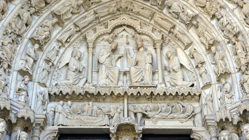 Coronation of the Virgin, tympanum of central portal, north transept, Chartres Cathedral, c. 1204–10 (photo: Steven Zucker, CC BY-NC-SA 2.0