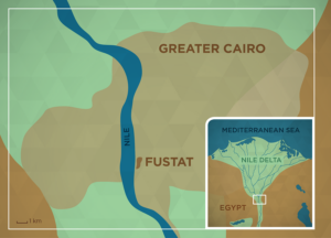 Map showing the location of al-Fusṭāṭ and Cairo (AramcoWorld)