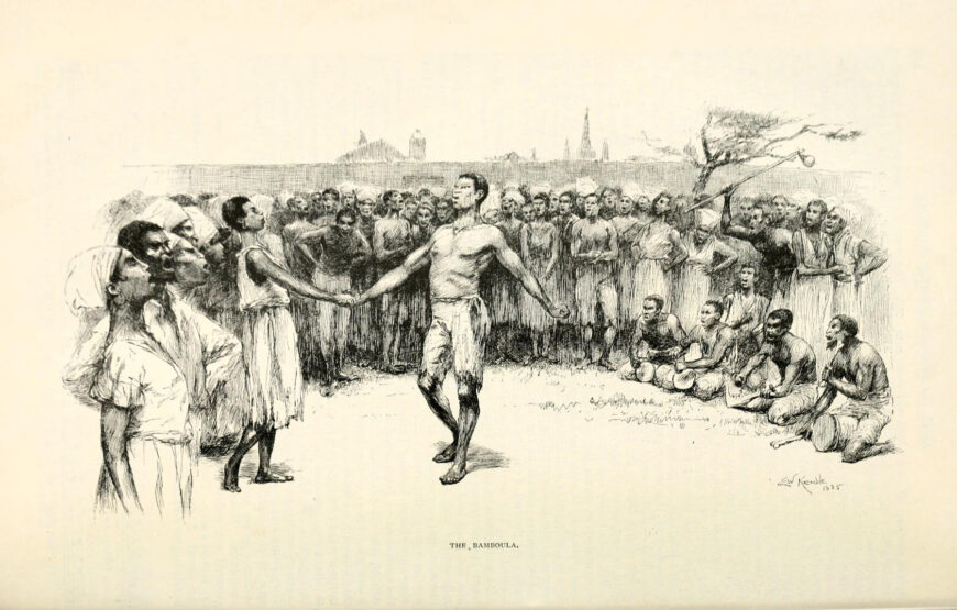 Edward Windsor Kemble, “The Bamboula,” 1886, photomechanical print. First reproduced in George Washington Cable, “The Dance in Place Congo,” Century, volume 31, number 4 (February 1886), p. 524