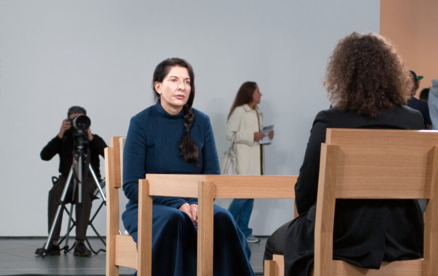 Marina Abramović, The Artist is Present, performed at the Museum of Modern Art, 2010 (photo: Alejandro Mallea, CC BY 2.0)