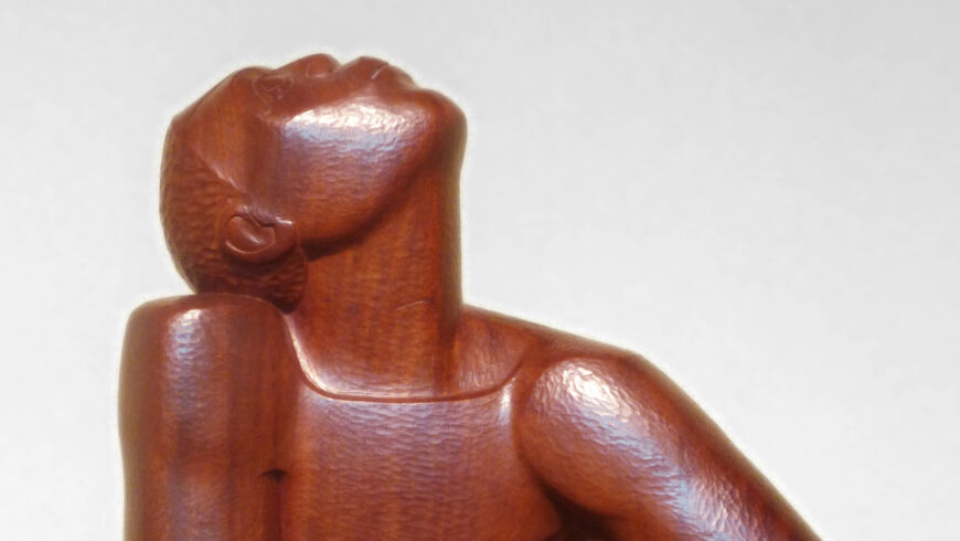 Carved grooves demarcate the skin and hair (detail), Edna Manley, Negro Aroused, 1935, mahogany wood, 63.5 cm high (National Gallery of Jamaica, Kingston) © the artist's estate