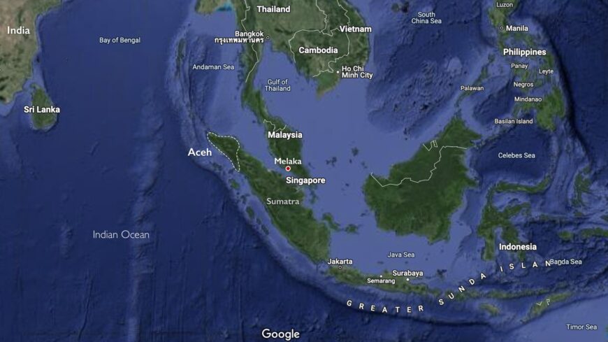 Map of Southeast Asia showing the location of Aceh (underlying map © Google)
