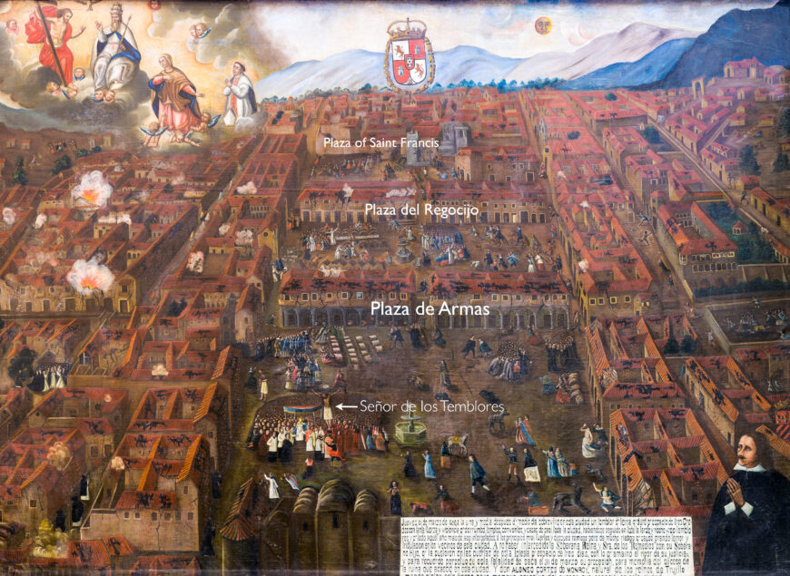 The three Plazas (detail), Ex-voto of Cuzco’s 1650 Earthquake, 1651, oil on canvas, 3.34 x 4.62 m (Cathedral of Cuzco; photo: Raul Montero)