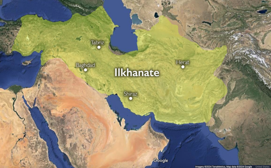 Map of the Ilkhanate (Ilkhanid state), 1256–1353 (underlying map © Google)