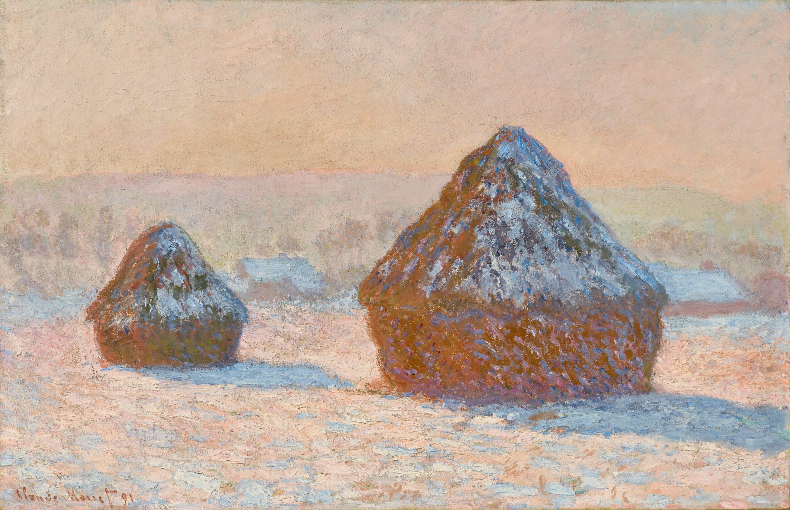 Claude Monet, <em>Wheatstacks (Snow Effect, Morning)</em><br>Getty Conversations