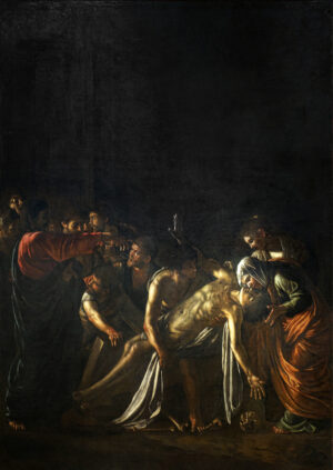 Michelangelo Merisi da Caravaggio, Resurrection of Lazarus, c. 1609, oil on canvas, 380 x 275 cm (Museo di Messina)