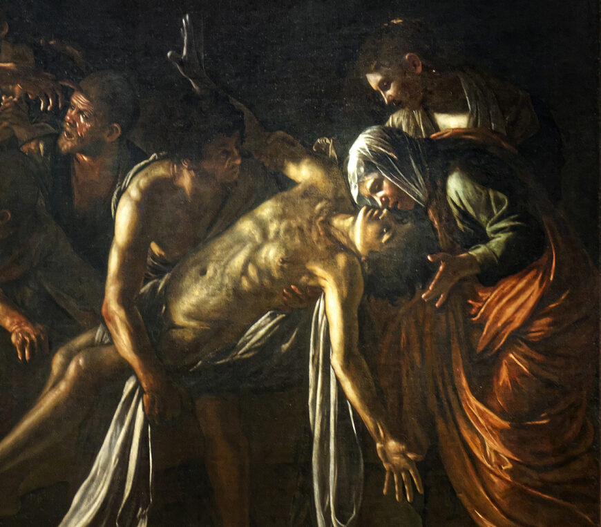 Lazarus and his sister Mary (detail), Michelangelo Merisi da Caravaggio, Resurrection of Lazarus, c. 1609, oil on canvas, 380 x 275 cm (Museo di Messina)