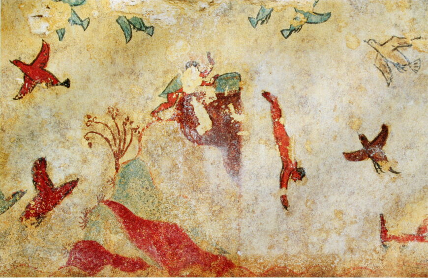 Diver (detail), Tomb of Hunting and Fishing, Monterozzi Necropolis, Tarquinia, Italy, c. 530–500 B.C.E., true fresco (photo: public domain)