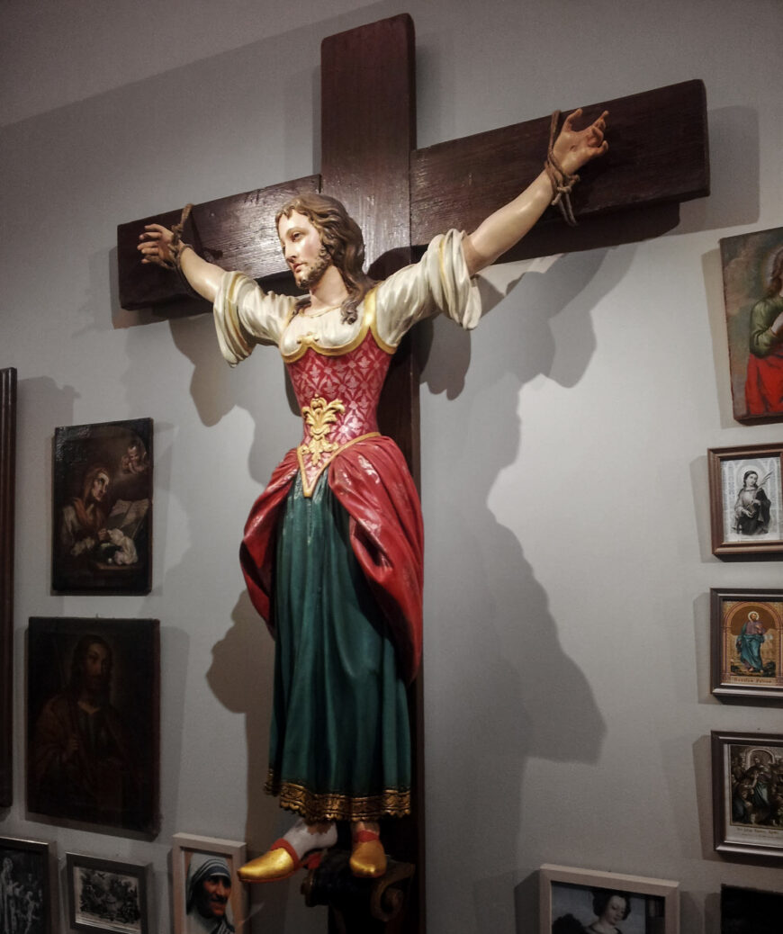 Saint Wilgefortis, c. 1750–1800, wood, 254 cm high (Museum of the Diocese Graz-Seckau, Graz; photo: Gugganij, CC BY-SA 3.0)