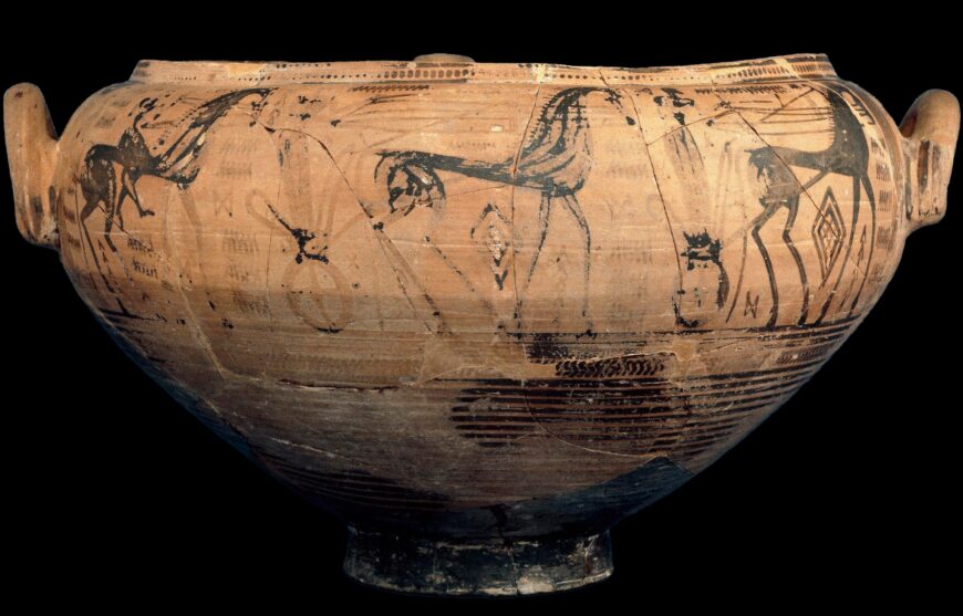 Reverse of krater with ship scene, c. 735 B.C.E., ceramic, 30.5 x 38 cm (© The Trustees of the British Museum, London)