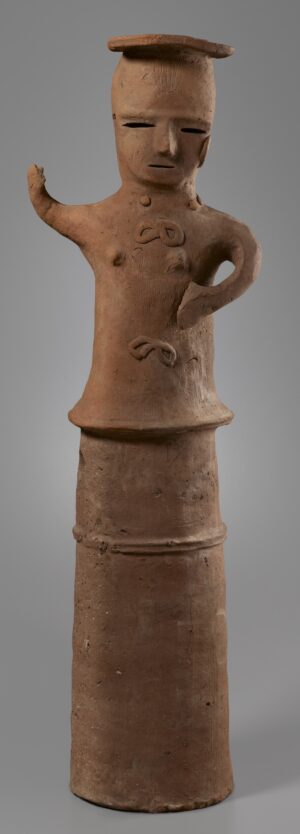 Haniwa, standing female, 6th–7th century, reddish earthenware, 88.9 x 26.7 x 20.3 cm (Yale University Art Gallery, New Haven)