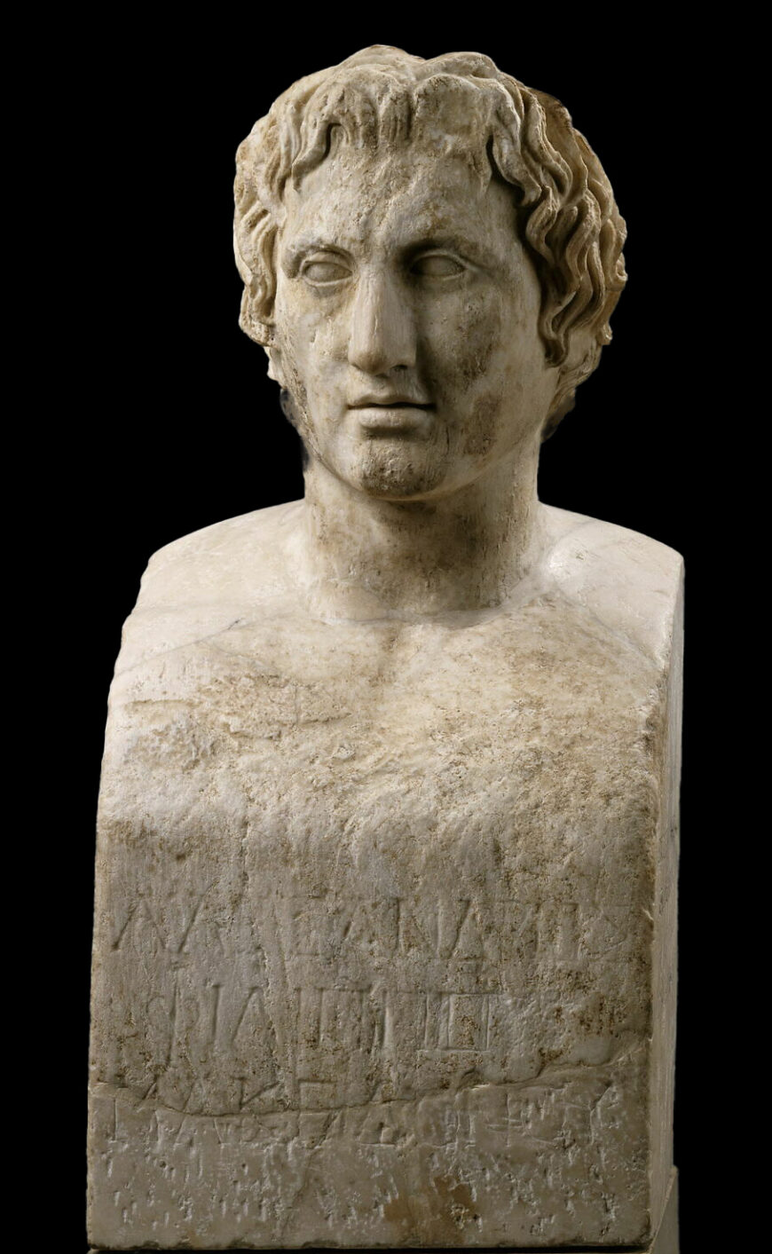 Portrait of Alexander the Great (the so-called Azara Alexander), Roman marble copy of a Greek original, c. 1–50 C.E., 68 x 32 x 27 cm (Musée du Louvre, Paris)