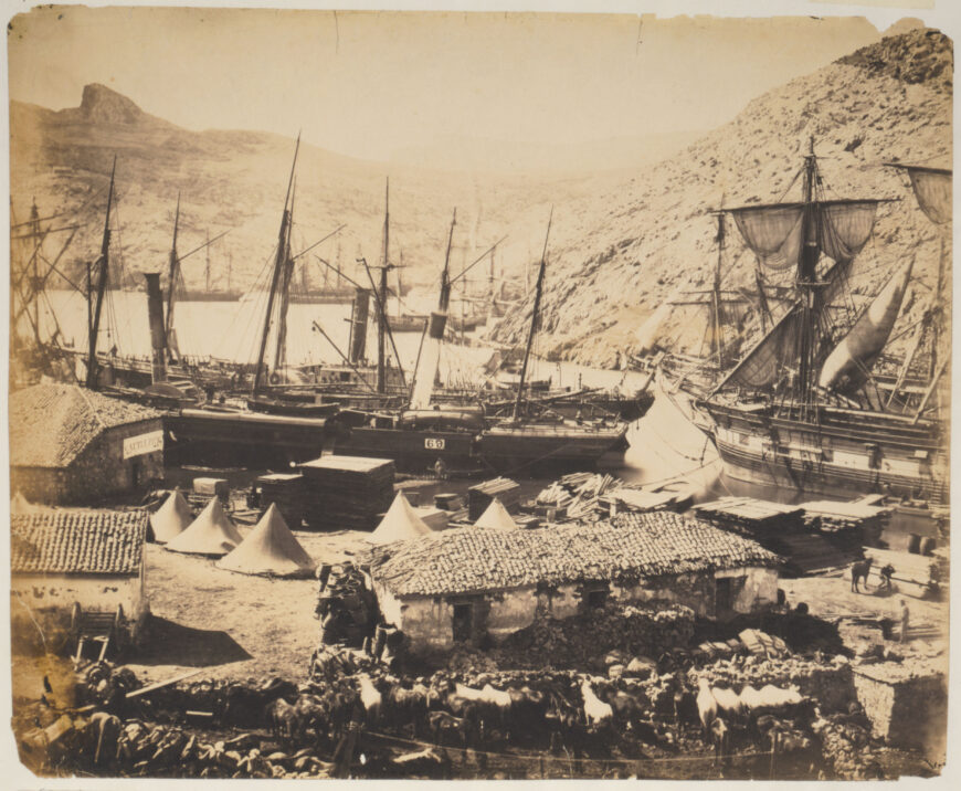 Roger Fenton, <em>Cossack Bay, Balaklava</em>, 1855, salted paper print, 29.5 x 36 cm (Library of Congress)