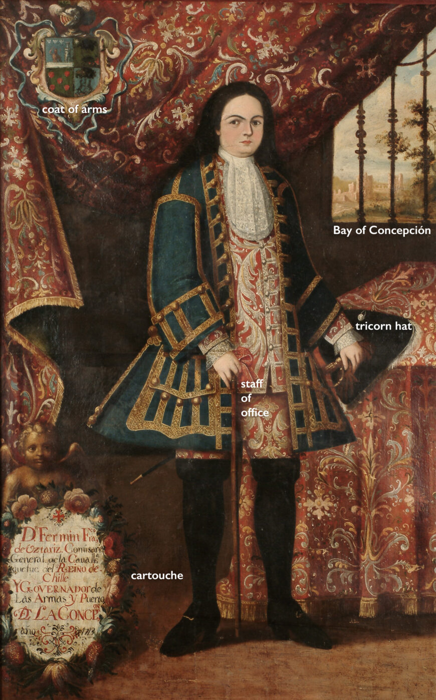 Portrait of Fermín Francisco de Ustaríz (annotated), 1723, oil on canvas, 198 x 128 cm (Pinacoteca Universidad de Concepción)