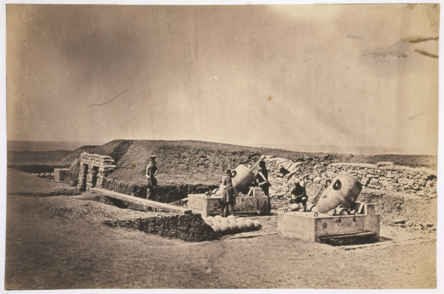 Roger Fenton, <em>Mortar batteries in front of Picquet house Light Division</em>, 1855, salted paper print, 24 x 35.5 cm (Library of Congress)