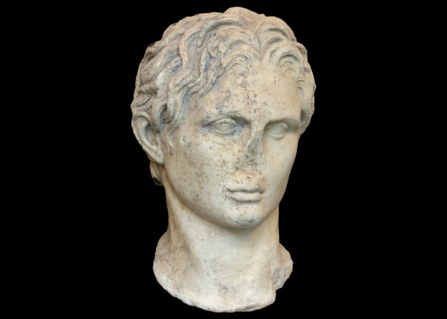 Portrait of Alexander the Great (the so-called Alexander Schwarzenberg), Roman marble copy of a Greek original, c. 20 B.C.E.–20 C.E., 35.5 cm high (Glyptothek, Munich; photo: public domain)