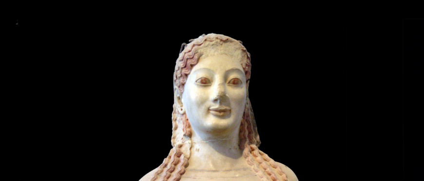 Head and torso (detail), Peplos Kore, c. 530 B.C.E., marble (Acropolis Museum, Athens; photo: Marsyas, CC BY-SA 2.5)