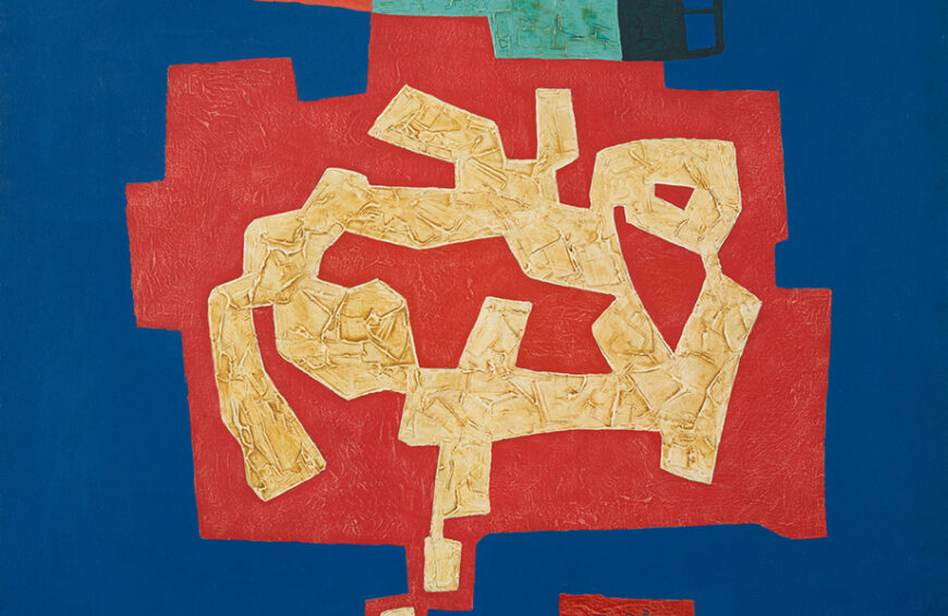 Mahmoud Hammad, <em>Arabic Writing no. 11</em>, 1965, oil on canvas, 130 x 100 cm (Dalloul Art Foundation, Beirut). Courtesy of the Family Estate of Mahmoud Hammad / Ramzi and Saeda Dalloul Art Foundation