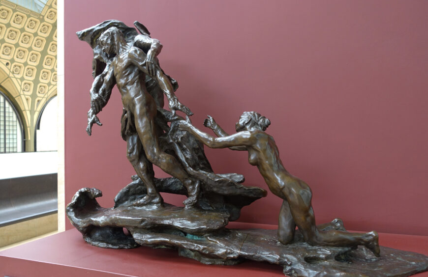 Camille Claudel, The Age of Maturity or Destiny, cast c. 1902, bronze group in three parts, 114 x 163 x .72 cm (Musée d’Orsay, Paris; photo: Steven Zucker, CC BY-NC-SA 2.0)