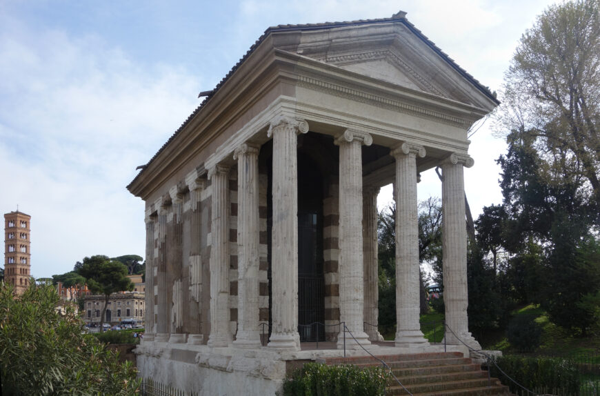 Temple of Portunus (formerly known as Fortuna Virilis), travertine, tufa, and stucco, c. 120-80 B.C.E., Rome (photo: Steven Zucker, CC BY-NC-SA 2.0)