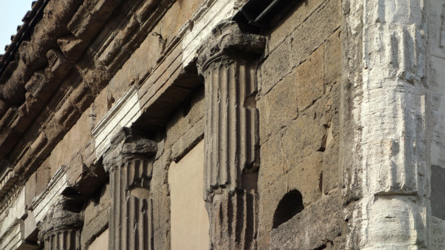 Engaged columns, Temple of Portunus (formerly known as Fortuna Virilis), travertine, tufa, and stucco, c. 120-80 B.C.E., Rome (photo: Steven Zucker, CC BY-NC-SA 2.0)