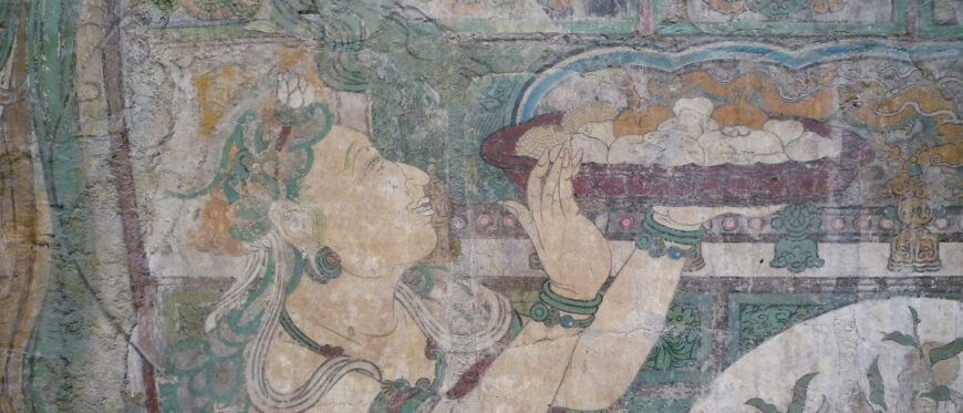 Buddha of Medicine Bhaishajyaguru (Yaoshi fo), c. 1319, Yuan dynasty, water-based pigments on clay mixed with straw, 24 feet, 8 inches x 49 feet 7 inches (751.8 cm x 1511.3 cm) (Metropolitan Museum of Art, New York)