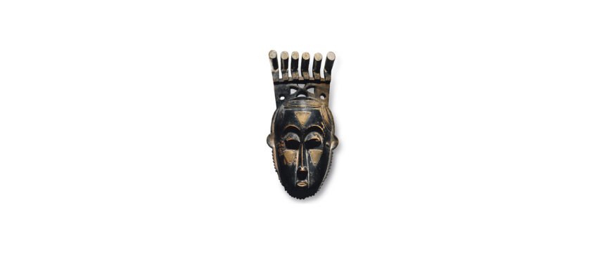 Owie Kimou, Portrait Mask (Mblo) of Moya Yanso, Baule peoples (Côte d'Ivoire), early 20th century, wood, brass, pigment, 36.2 cm high (private collection; photo: Sotheby’s)