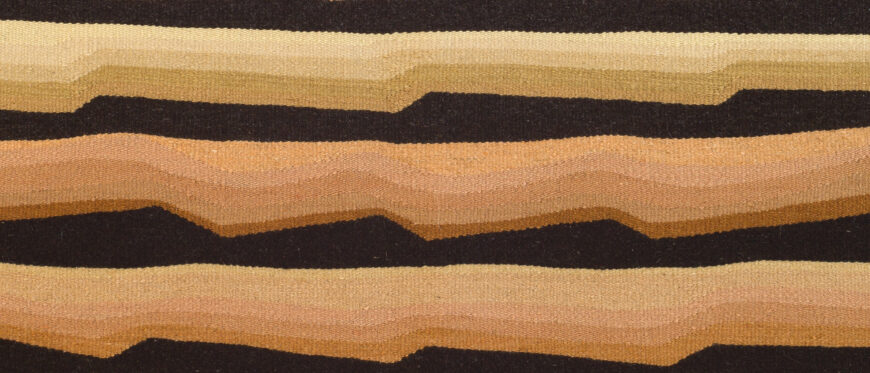 Woven horizontal bands of color (detail), DY Begay, The Edge, 2013, wool with natural dye, 40 1/4 x 34 3/4 inches, each corner tassel length: 3 3/4 inches (Saint Louis Art Museum) © DY Begay