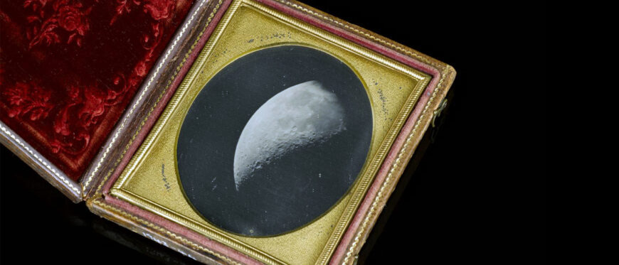 John Whipple, William Bond, and George Bond, The Moon, No. 37, 1851. Daguerreotype made through Great Refractor Equatorial Mount Telescope, Harvard College Observatory. Case size 4 ½ x 3 ¼ in. Public Domain/Creative Commons.