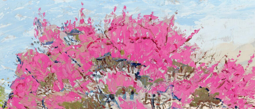Brummett Echohawk (Pawnee), An Island of Redbuds on the Cimarron, 1968, oil on canvas, 91.4 x 116.4 cm (Gilcrease Museum, Tulsa)