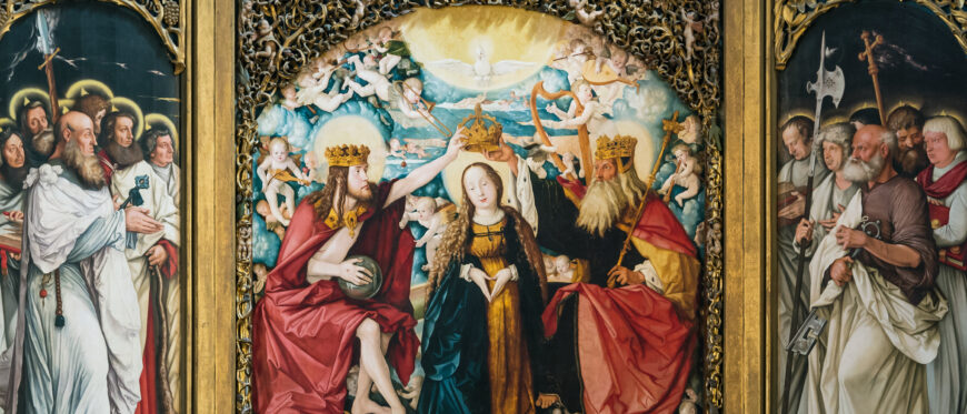 Hans Baldung (Grien), Altarpiece (open to the Coronation of the Virgin surrounded by two panels depicting the apostles), 1516, 253 x 232.4 cm (Freiburg im Breisgau Münster)