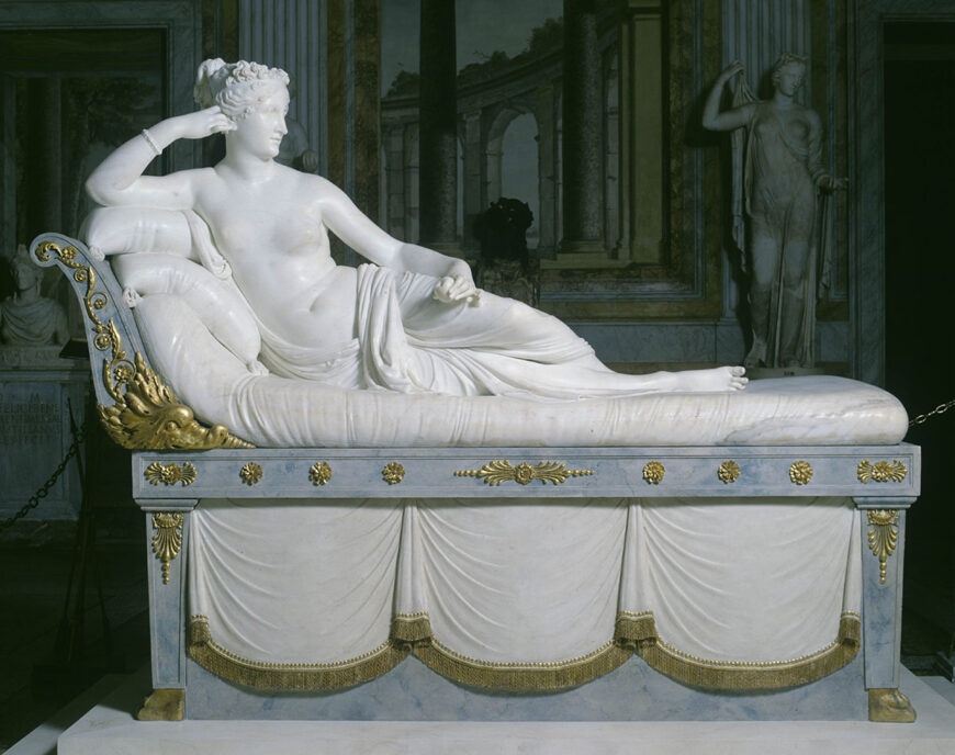 Antonio Canova, Paolina Borghese as Venus Victorious, 1804–08, white marble, 160 x 192 cm (Galleria Borghese, Rome)