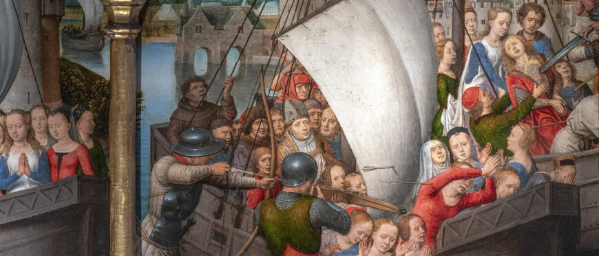 Hans Memling, Shrine of Saint Ursula, 1489, gilded and painted wood, 87 x 33 x 91 cm (Sint-Janshospitaal, Musea Brugge; photo: Steven Zucker, CC BY-NC-SA 2.0)
