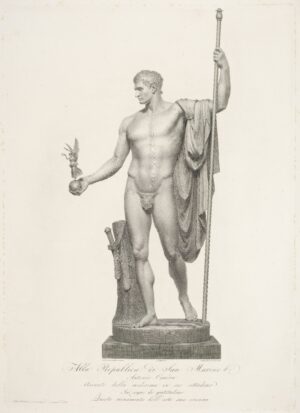 19th century French engraving of Canova, Napoleon as Mars the Peacemaker, 1802–06, 325 cm (Wellington Museum, Apsley House, London)