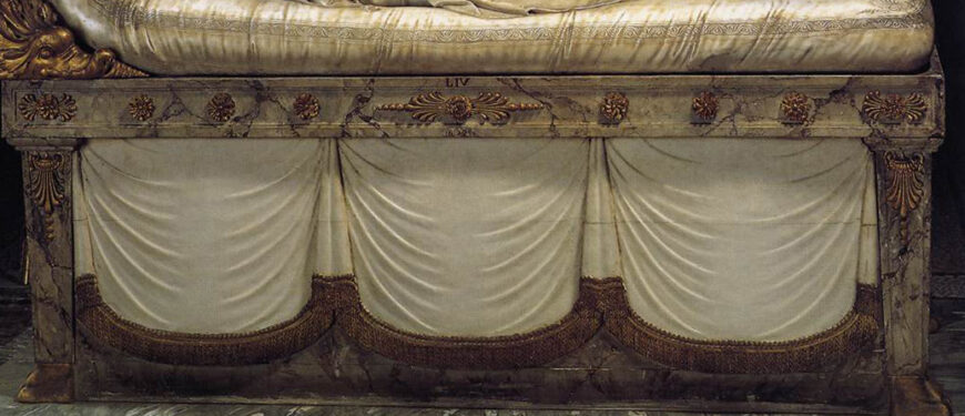 Drapery on a catafalque (detail), Antonio Canova, Paolina Borghese as Venus Victorious, 1804–08, white marble, 160 x 192 cm (Galleria Borghese, Rome)