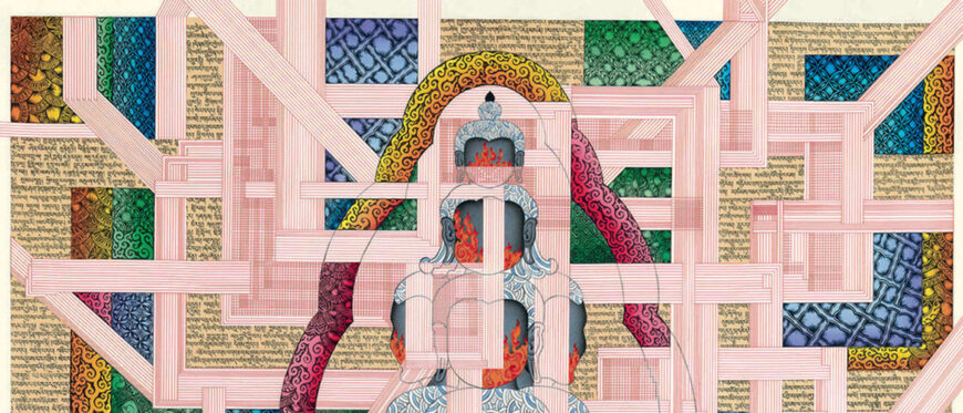 Tenzing Rigdol, Pin drop silence: Eleven-headed Avalokiteshvara, 2013, ink, pencil, acrylic, and pastel on paper, 232.7 x 124.8 cm (The Metropolitan Museum of Art, Gift of Andrew Cohen, in honor of Tenzing Rigdol and Fabio Rossi, 2013) © Tenzing Rigdol