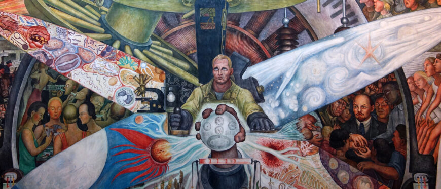 Diego Rivera, Man Controller of the Universe (or Man in the Time Machine), 1934, fresco, 4.85 x 11.45 m (Palacio de Bellas Artes, Mexico City; photo: Steven Zucker, CC BY-NC-SA 2.0)