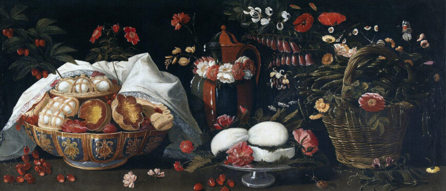 Josefa de Ayala, Still Life with Flowers and Sweets, 1676, oil on canvas, 85 x 169.5 cm (Museu Municipal de Santarém)
