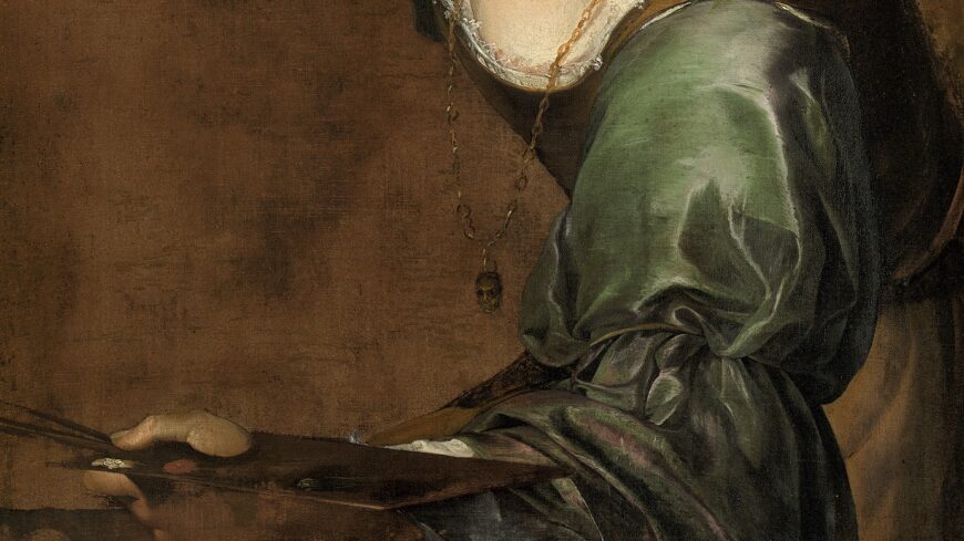 Necklace (detail), Artemisia Gentileschi, Self-Portrait as the Allegory of Painting (La Pittura), c. 1638–39, oil on canvas, 98.6 x 75.2 cm (Royal Collection Trust, London)