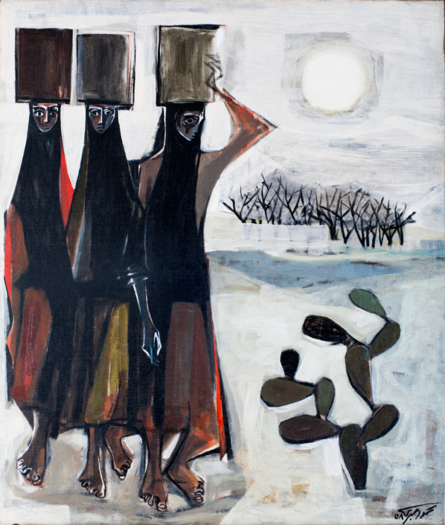 Mahmoud Sabri, Three Standing Women with a Cactus, 1958 (collection of Mathaf: Arab Museum of Modern Art)