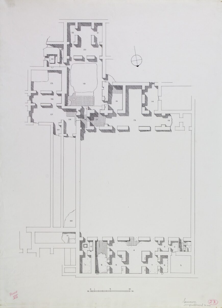 House XII: ground plan, excavation of Samarra (Iraq), drawing (Ernst Herzfeld Papers, Smithsonian Institution, Washington, D.C.)