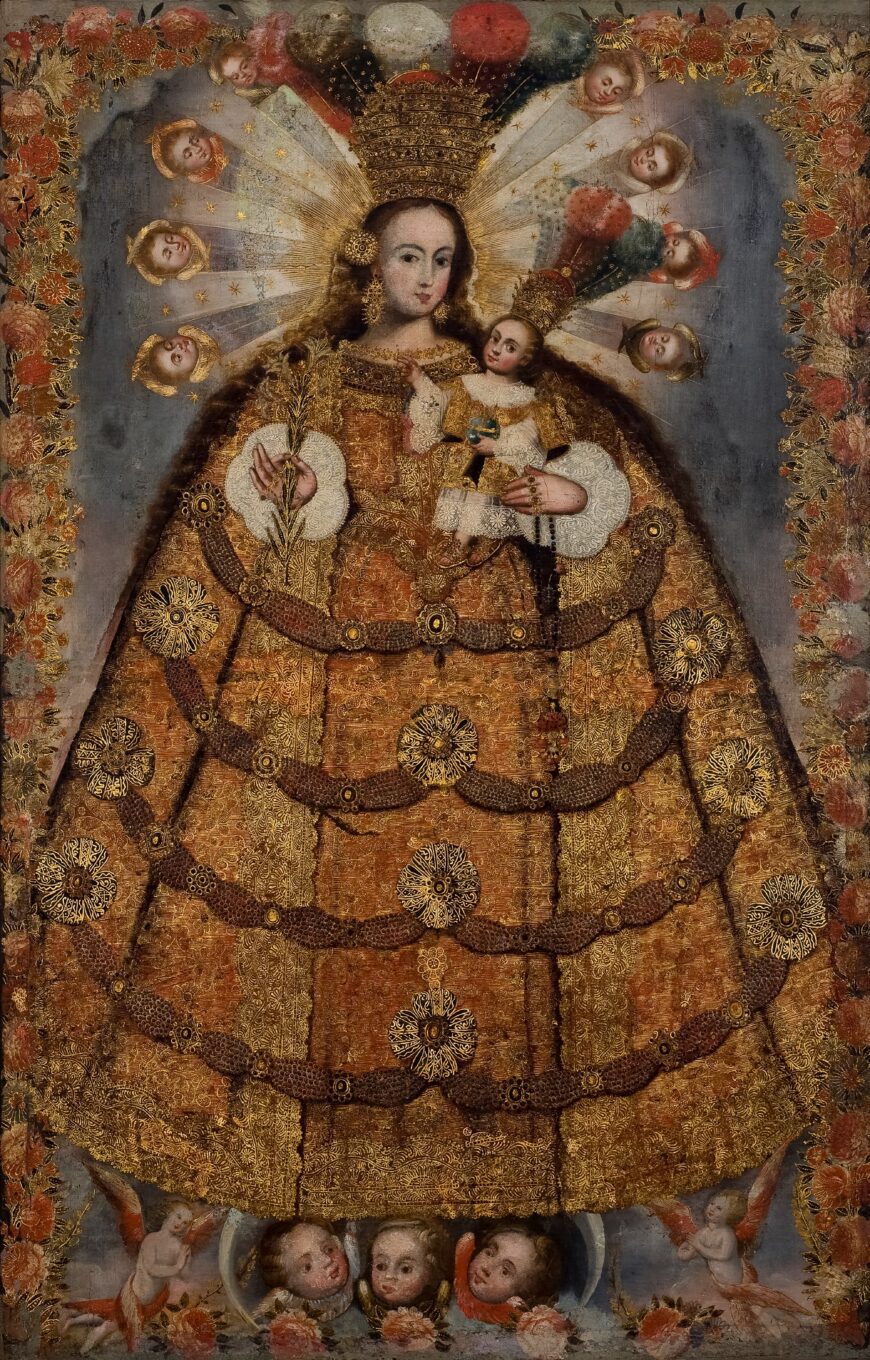 Unrecorded artist, Virgin of The Rosary of Pomata, c. 1730–60, oil on canvas with gold leaf applications (Pedro y Angélica de Osma Foundation)