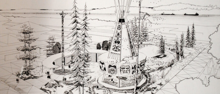 Unrealized design concept for the Indians of Canada Pavilion. March 1966 (© Government of Canada, reproduced with the permission of Library and Archives Canada, Library and Archives Canada / Canadian Corporation for the 1967 World Exhibition)