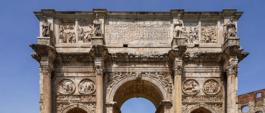 Arch of Constantine, 312-315 C.E., and older spolia, marble and porphyry, Rome