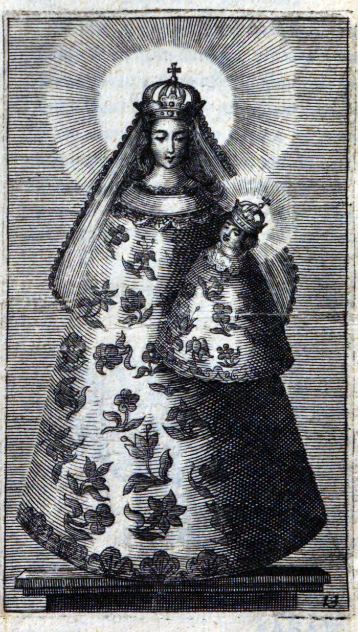 Depiction of a miraculous statue of the Virgin and Child in Wilhelm Gumppenberg, Atlas Marianus Sive De Imaginibus Deiparae Per Orbem Christianum Miraculosis, volume 1 (Ingolstadii: Haenlin, 1657), p. 178 (Staats- und Stadtbibliothek Augsburg)