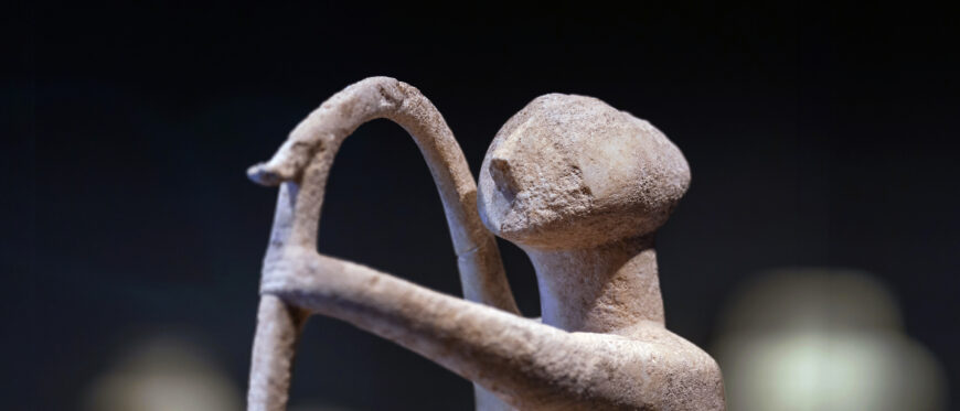Male Harp Player of the Early Spedos Type, Cyclades, 2700–2300 B.C.E, marble, 35.8 x 9.5 x 28.1 cm. Getty Museum, Los Angeles