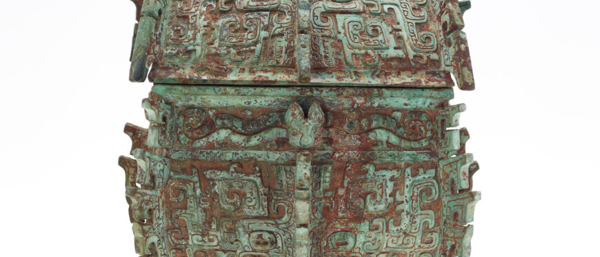 Square lidded ritual wine container (fangyi) with taotie, serpents, and birds, Early Western Zhou dynasty, c. 1050–975 B.C.E., Bronze, China, Henan province, Luoyang, 35.3 high x 24.8 x 23.3 cm (Freer Gallery of Art, Smithsonian Institution, Washington, DC: Purchase — Charles Lang Freer Endowment, F1930.54a-b)