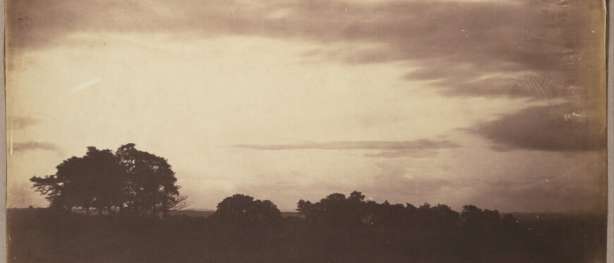 Roger Fenton, [Landscape with Clouds], probably 1856, salted paper print from glass negative, 25 x 43.6 cm (The Metropolitan Museum of Art). Video from The Metropolitan Museum of Art