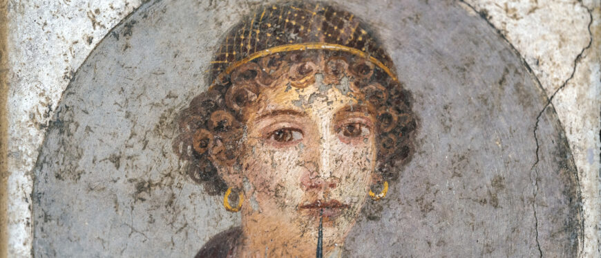 Young Woman holding a stylus and wax tablet (known as Sappho), c. 55–79 C.E., found Insula Occidentalis, Pompeii (National Archeological Museum, Naples)