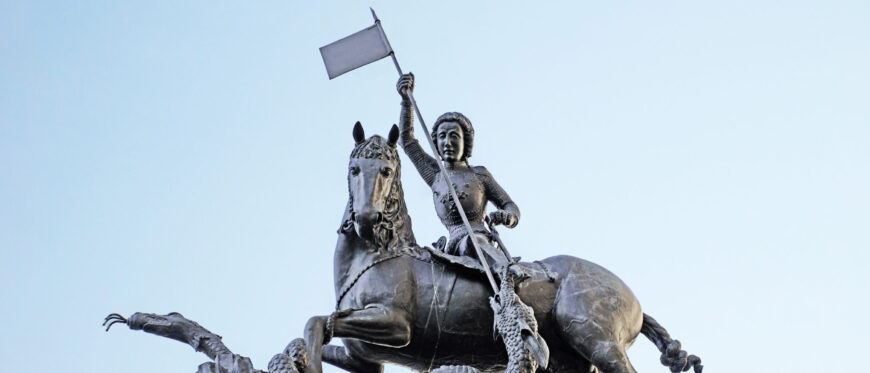 Martin and George of Kolozsvár, Saint George (replica), 1373, bronze, 196 cm high (Prague Castle; photo: Dennis Jarvis, CC BY-SA 2.0)